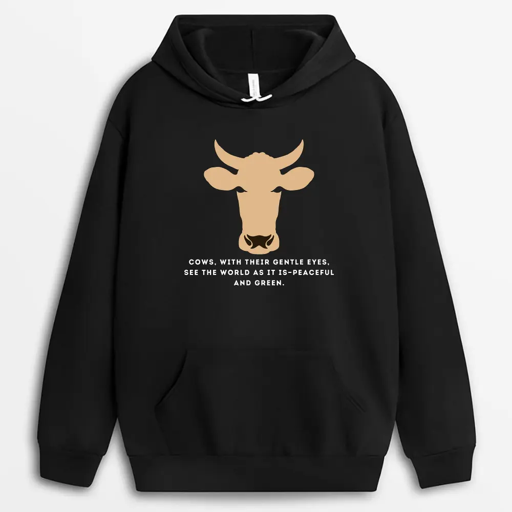 Cows With Their Gentle Eyes See The World As It Ispeaceful And Green Vincaxtee Hoodie - Black