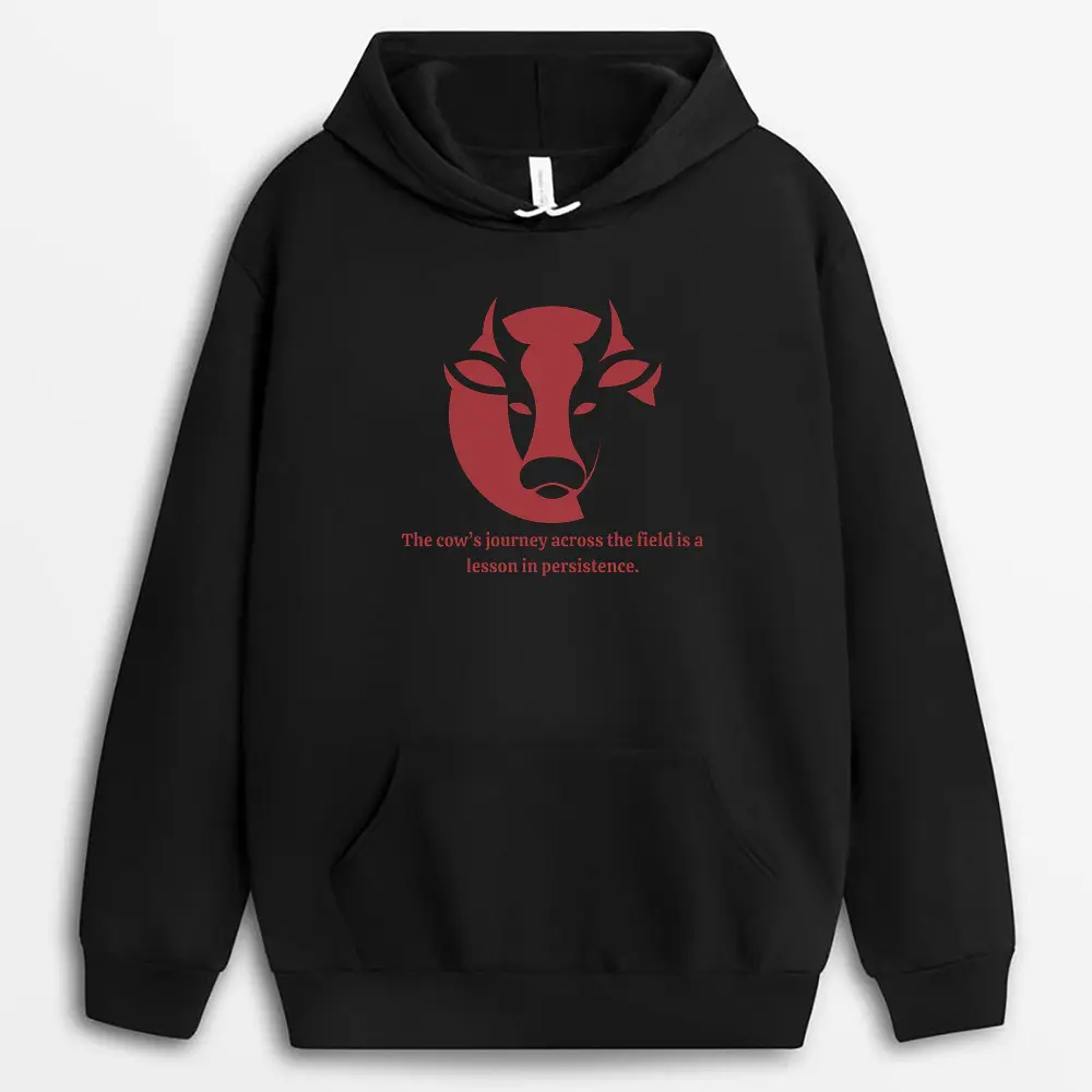 The Cows Journey Across The Field Is A Lesson In Persistence Vincaxtee Hoodie - Black